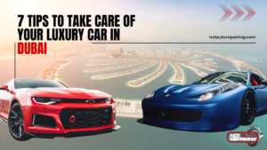 Super cars with background of Dubai